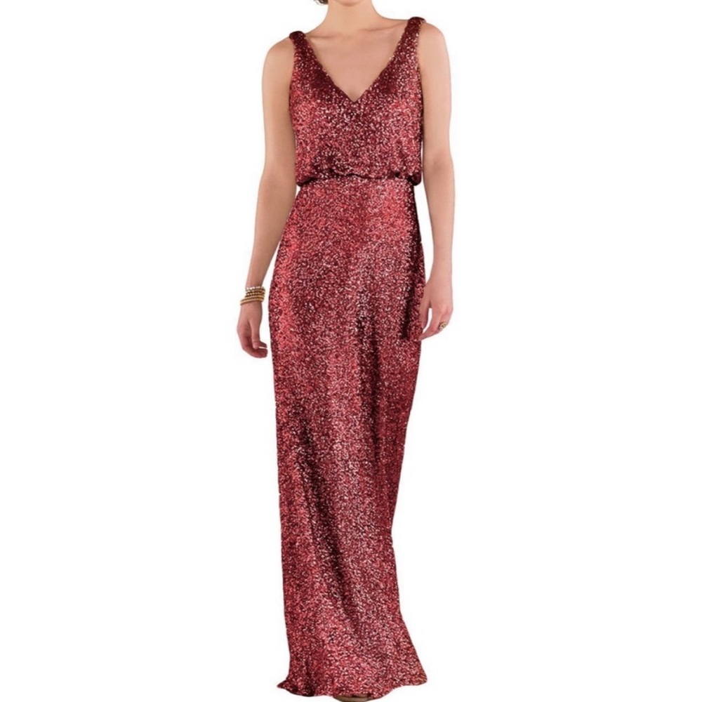 Sorella Vita Crimson Red Sequin V-Neck Bridesmaid Formal Dress Size 12